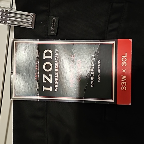 IZOD Wrinkle Resistant Heritage Chino Mens Double Pleated Navy Blue NWT 33Wx30L - Picture 7 of 13